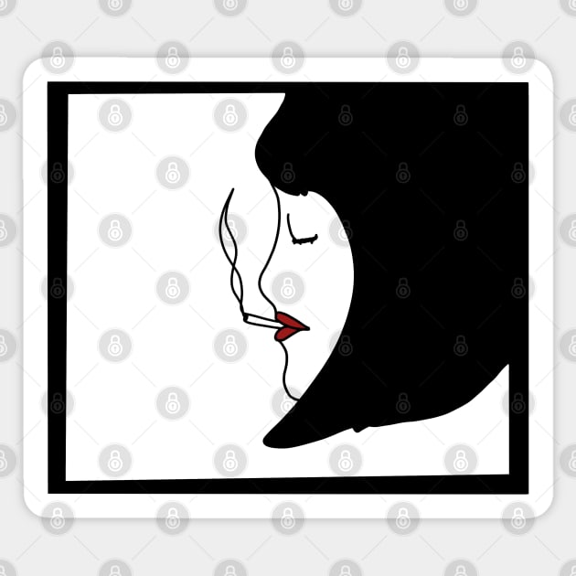 Minimalist Smoking Lady Line Art (black) Sticker by jocela.png